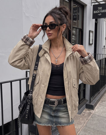 Oversized Stand Collar Utility Bomber Jacket