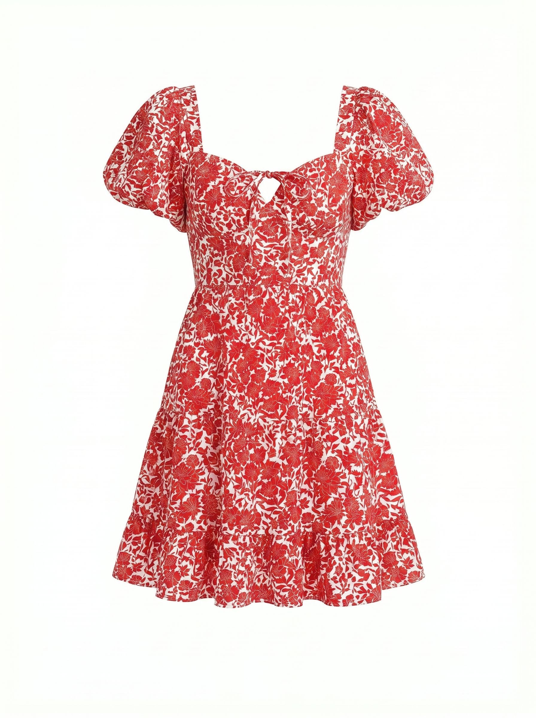 AYLA Floral Print Puff Sleeve Tiered Mini Dress