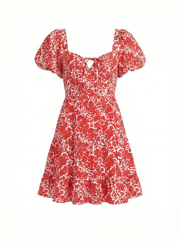 AYLA Floral Print Puff Sleeve Tiered Mini Dress