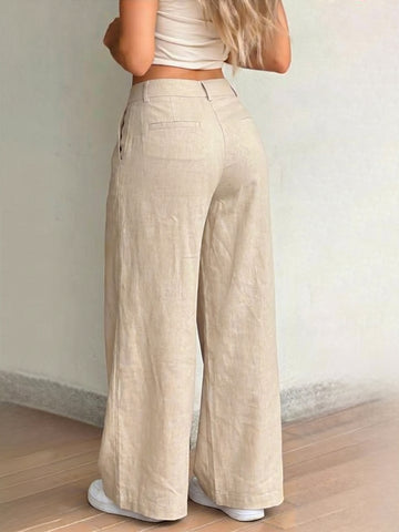 High Waisted Pleated Linen Trousers