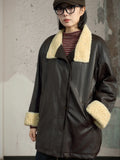 Oversized Faux Shearling Trim Leather Jacket