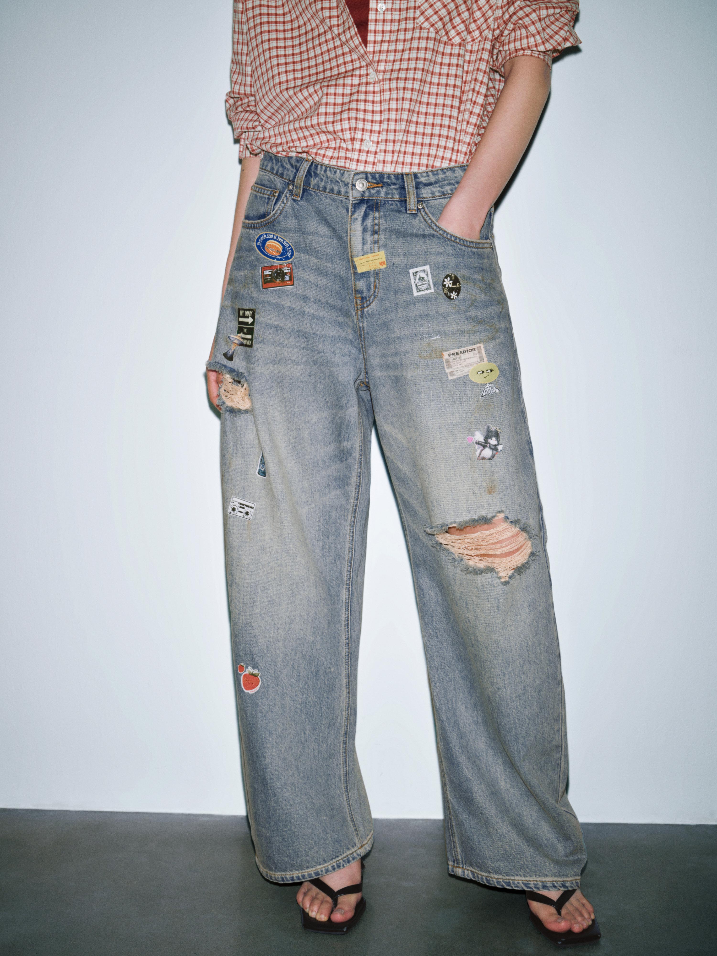 Patchwork Raw Detail Barrel Leg Jeans