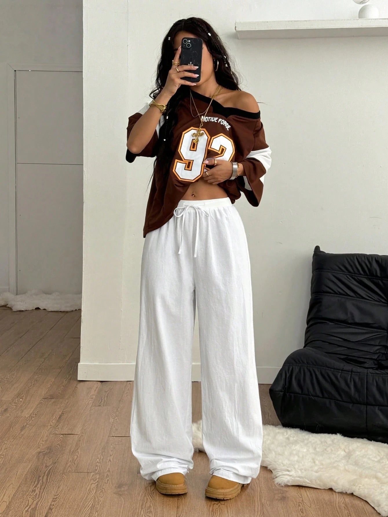 Drawstring Straight-Leg Urban Pants-White