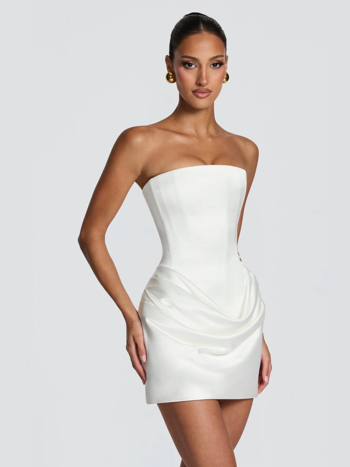 Strapless Draped Satin Mini Dress