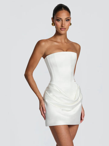 Strapless Draped Satin Mini Dress