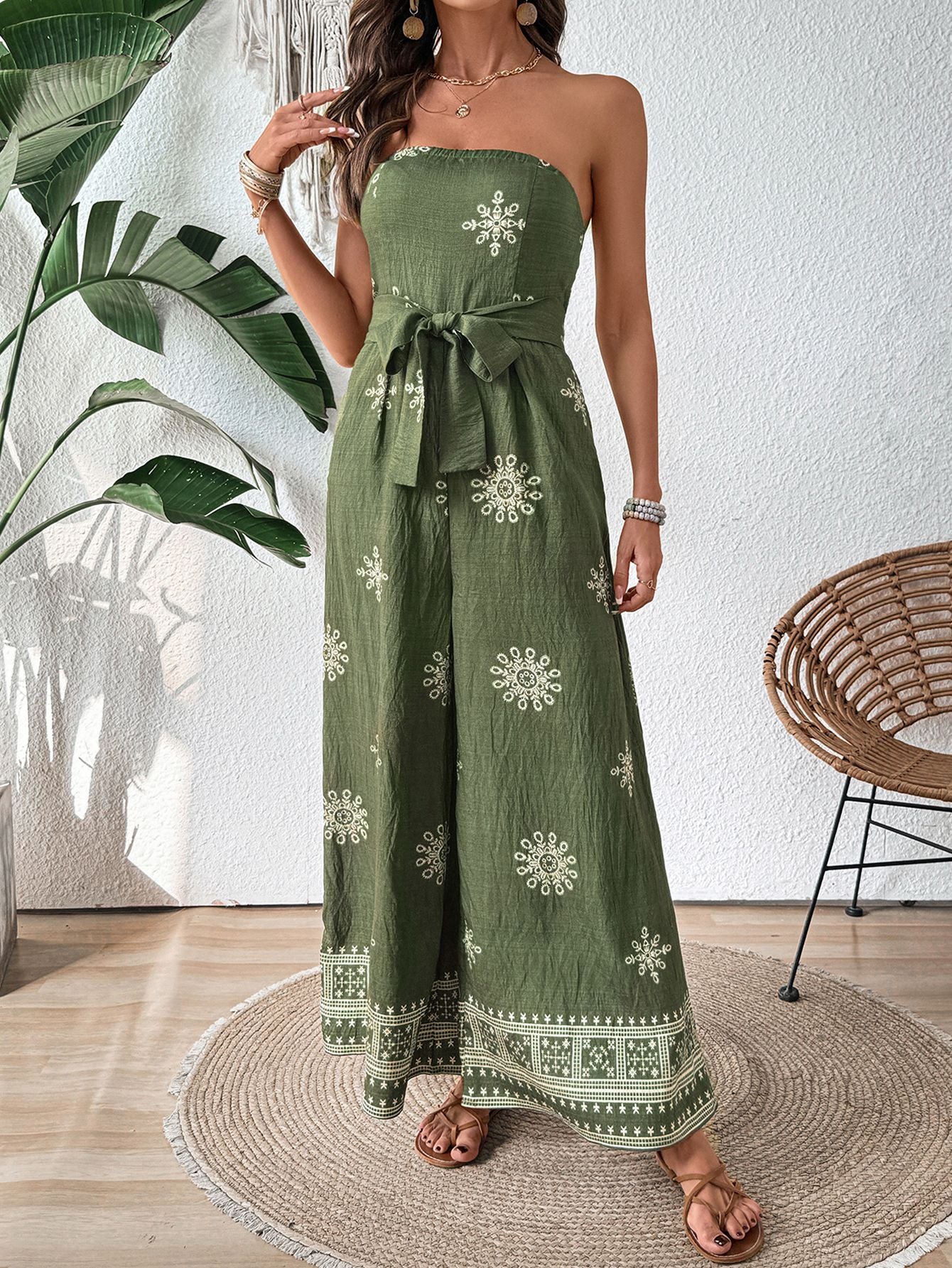 Snowflake Print Strapless Sweet Jumpsuit