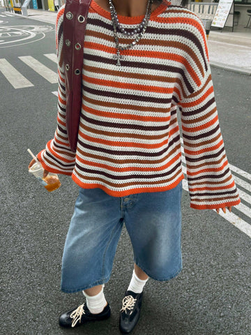 Oversized Striped Crewneck Knit Sweater