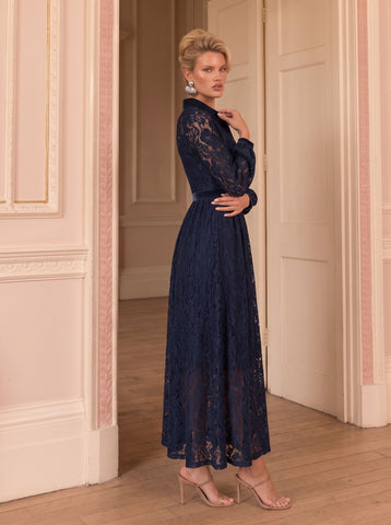 Elegant Navy Lace Midi Dress