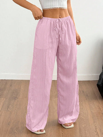 Pleated Drawstring Wide-Leg Pants-Multicolor