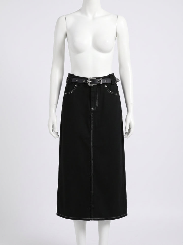 Distressed Asymmetric High Waist Denim Skirt