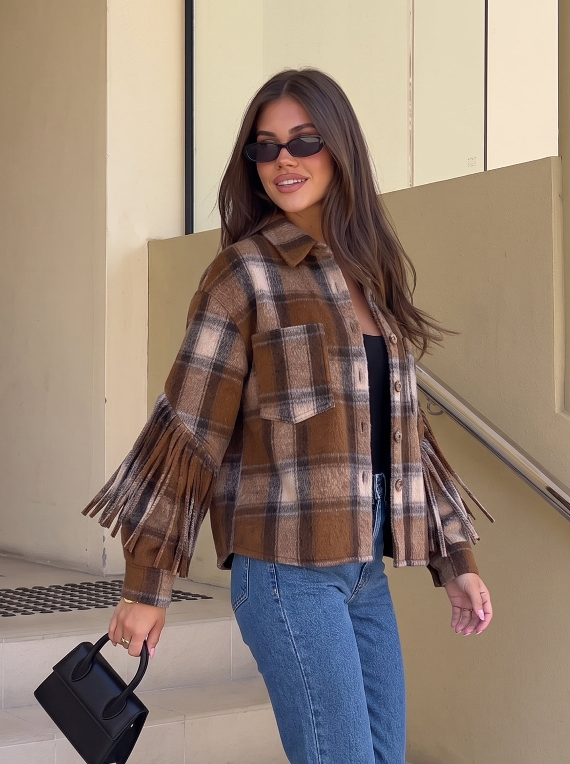 Fringed Plaid Button Down Shirt