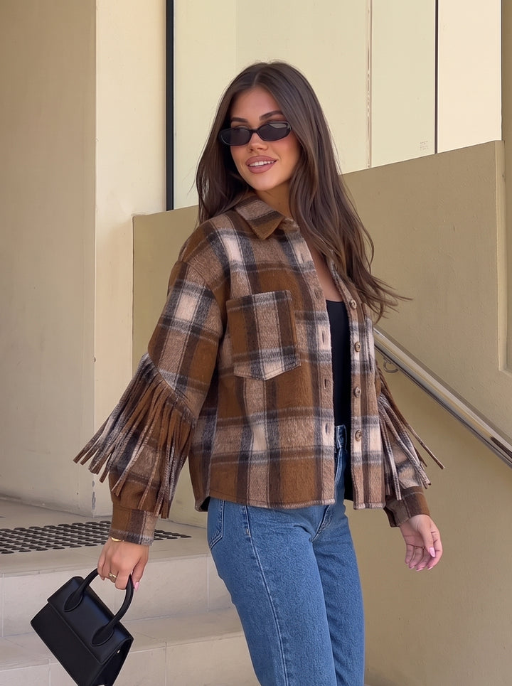 Fringed Plaid Button Down Shirt
