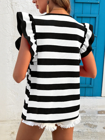 Ruffled Striped Summer Casual Tee