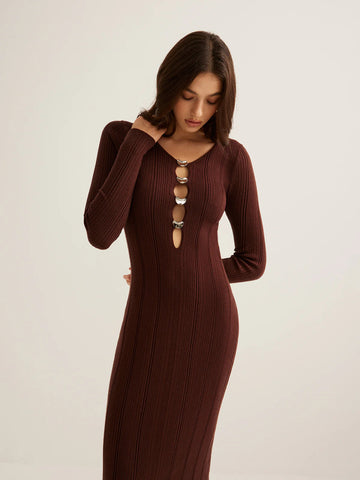 Cutout Ribbed Knit Maxi Dress