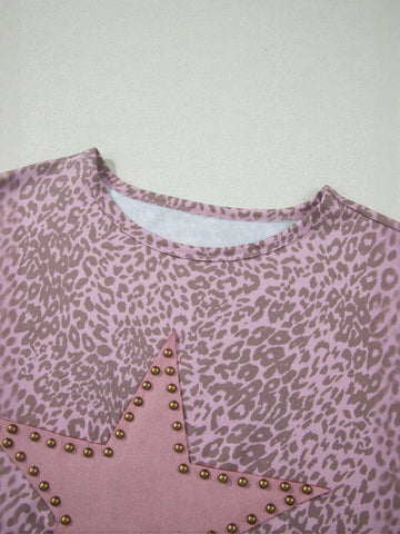 Leopard Star Studded Graphic T Shirt