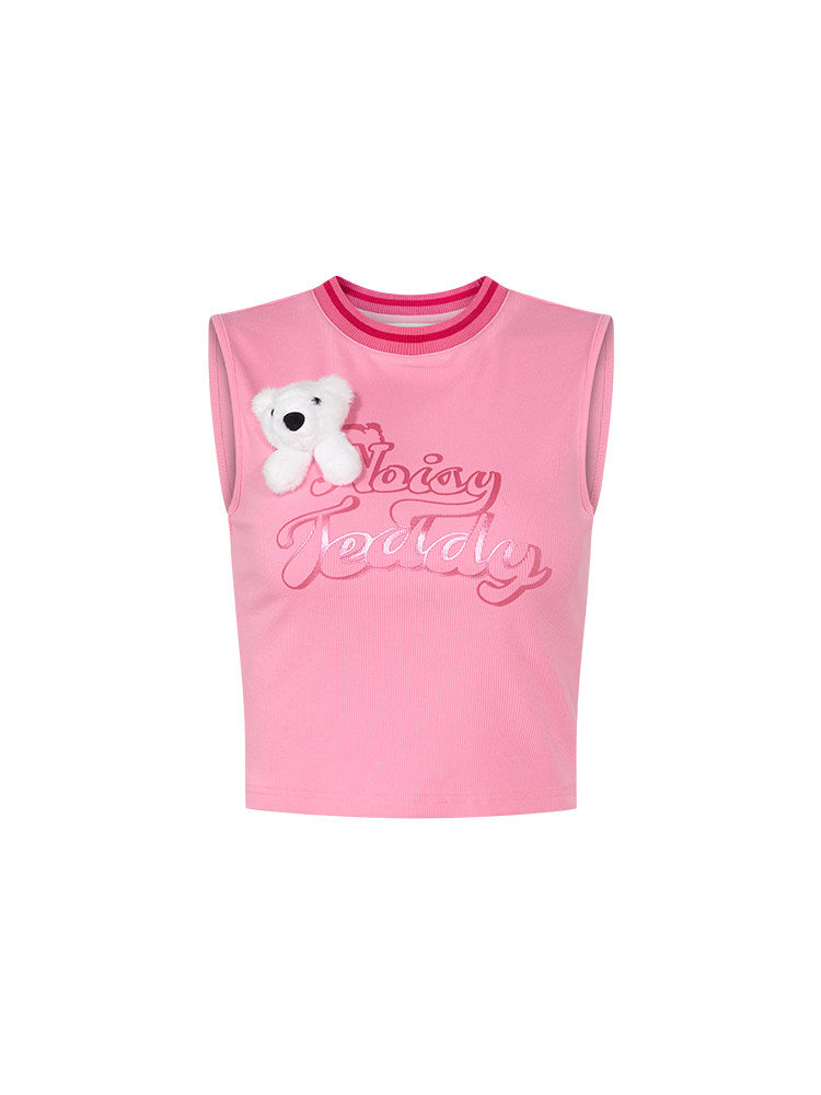 Cute Teddy Graphic Ribbed Tank