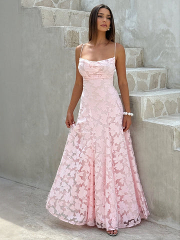 Spaghetti Strap Floral Lace Maxi Dress