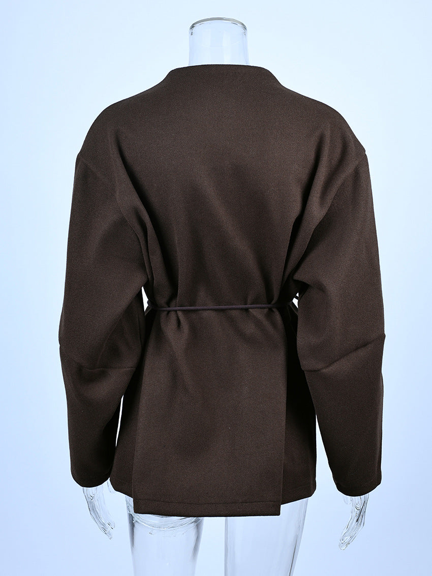 Oversized Wool Blend Wrap Coat