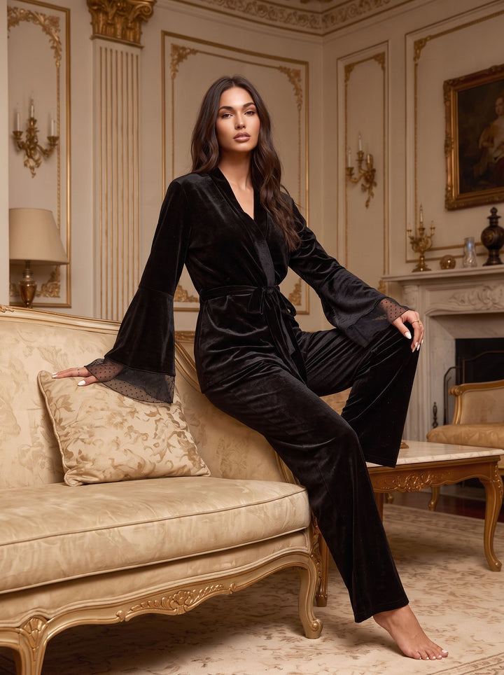 Elegant Velvet Mesh Sleeve Pajama Set