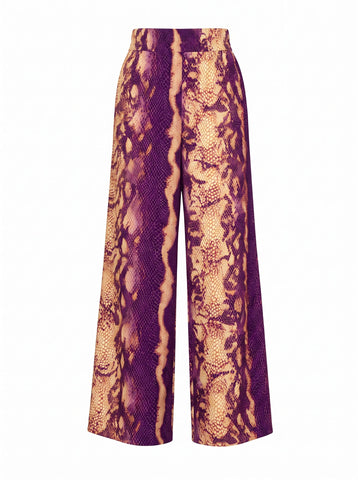 Purple Snakeskin Pattern Wide Leg Pants