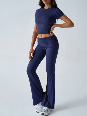 Cropped Crop Top Flare-Leg Pants Feminine Set