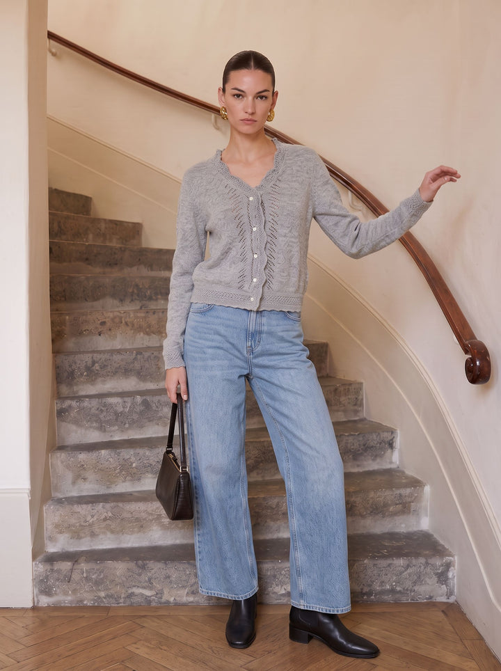 Crochet Trim Button Down Cardigan