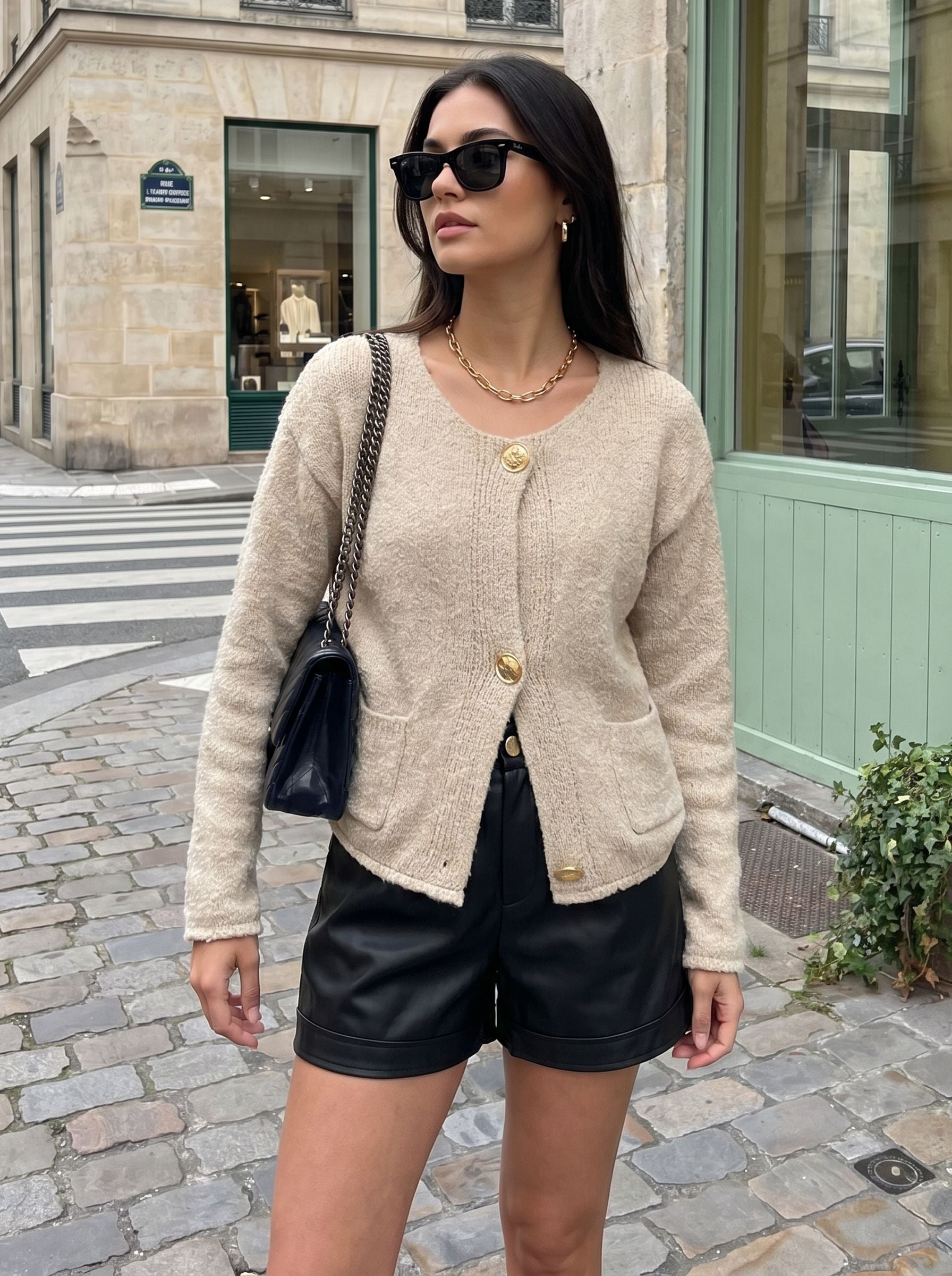 Gold Button Textured Knit Cardigan