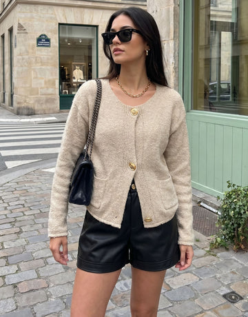 Gold Button Textured Knit Cardigan