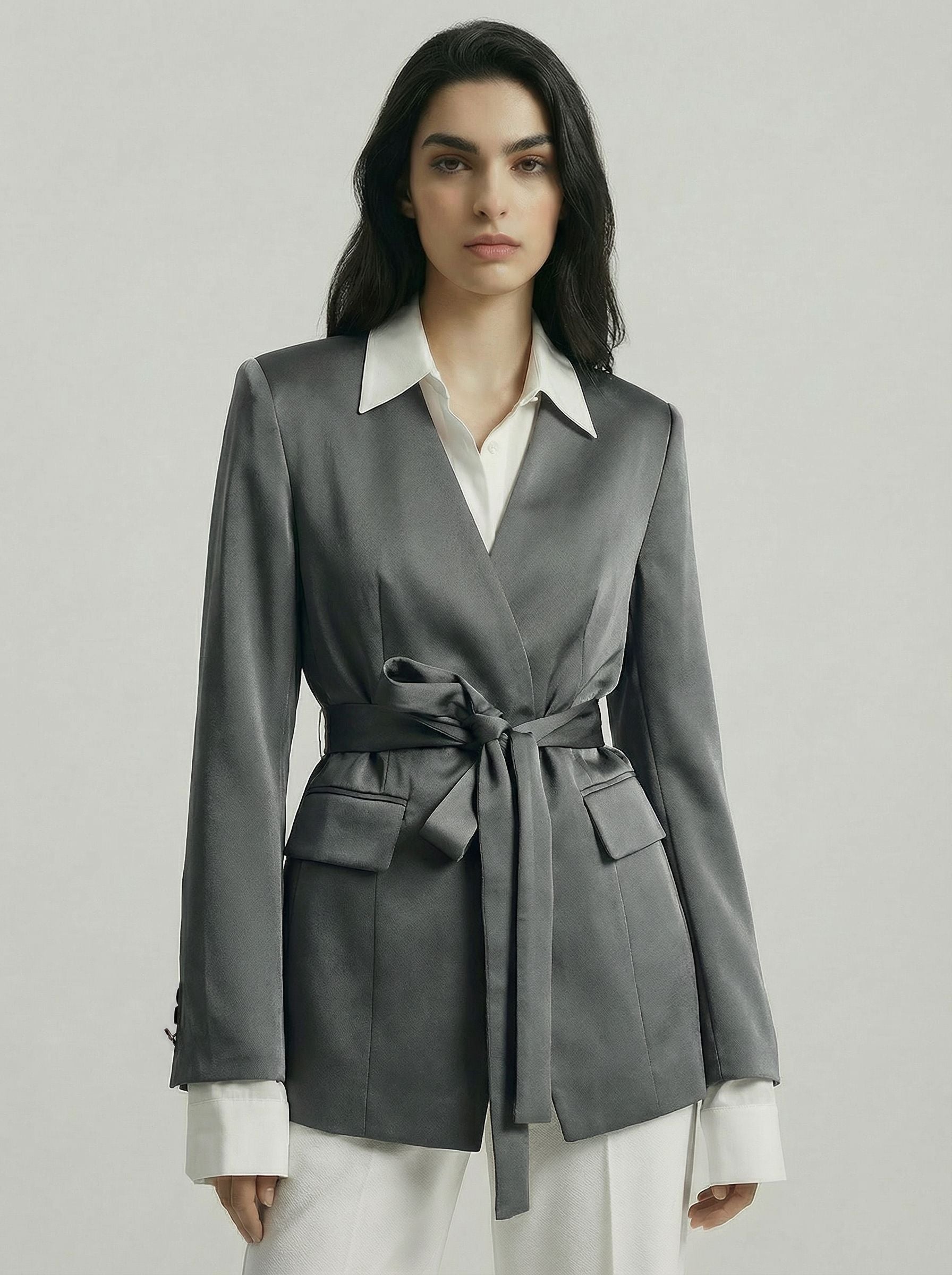 SAÏA Lace-Up V Neck Modern Blazer-Multicolor
