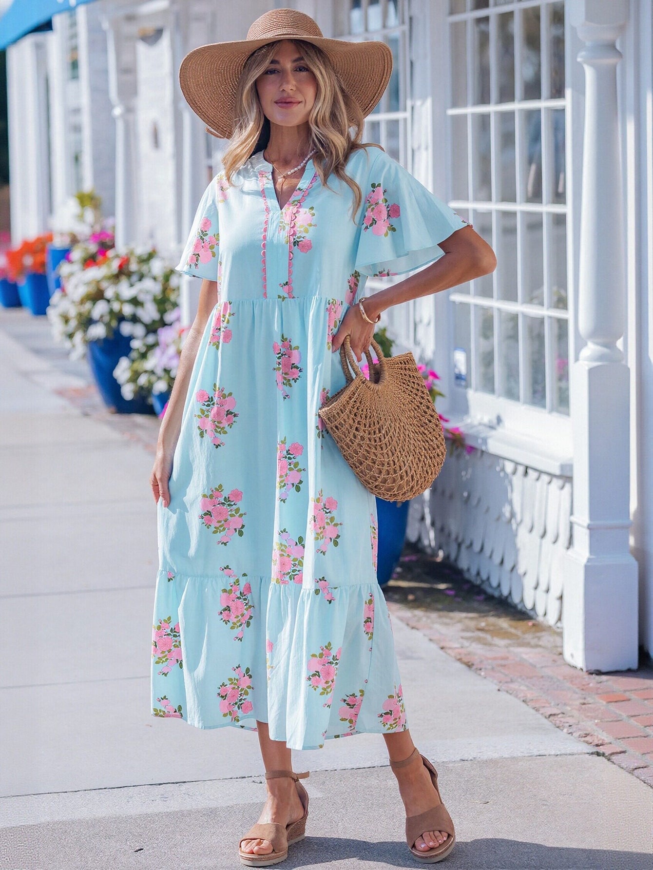 Floral Tiered Ruffle Midi Dress
