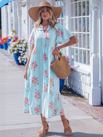 Floral Tiered Ruffle Midi Dress