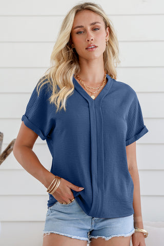 Casual V Neck Pleated Chiffon Blouse