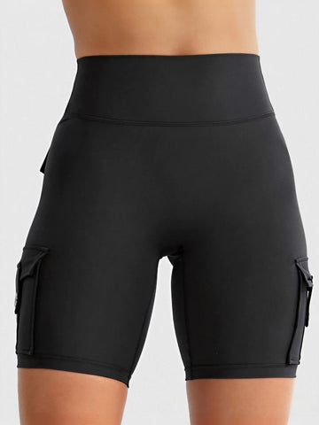 High Waisted Cargo Biker Shorts