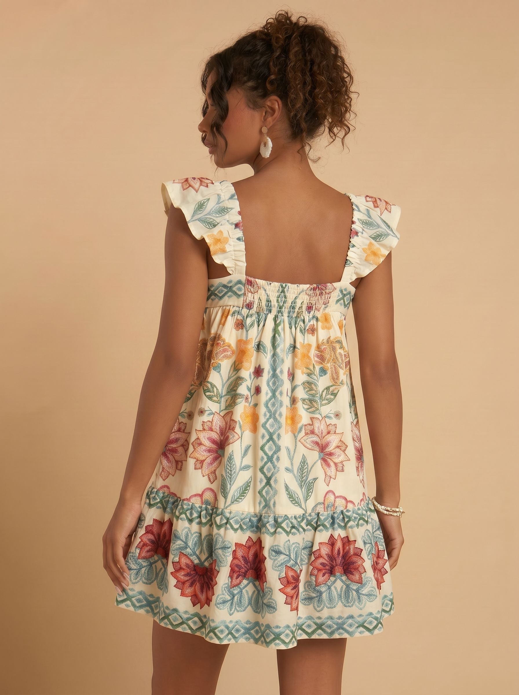 Embroidered Ruffle Strap Floral Mini Dress