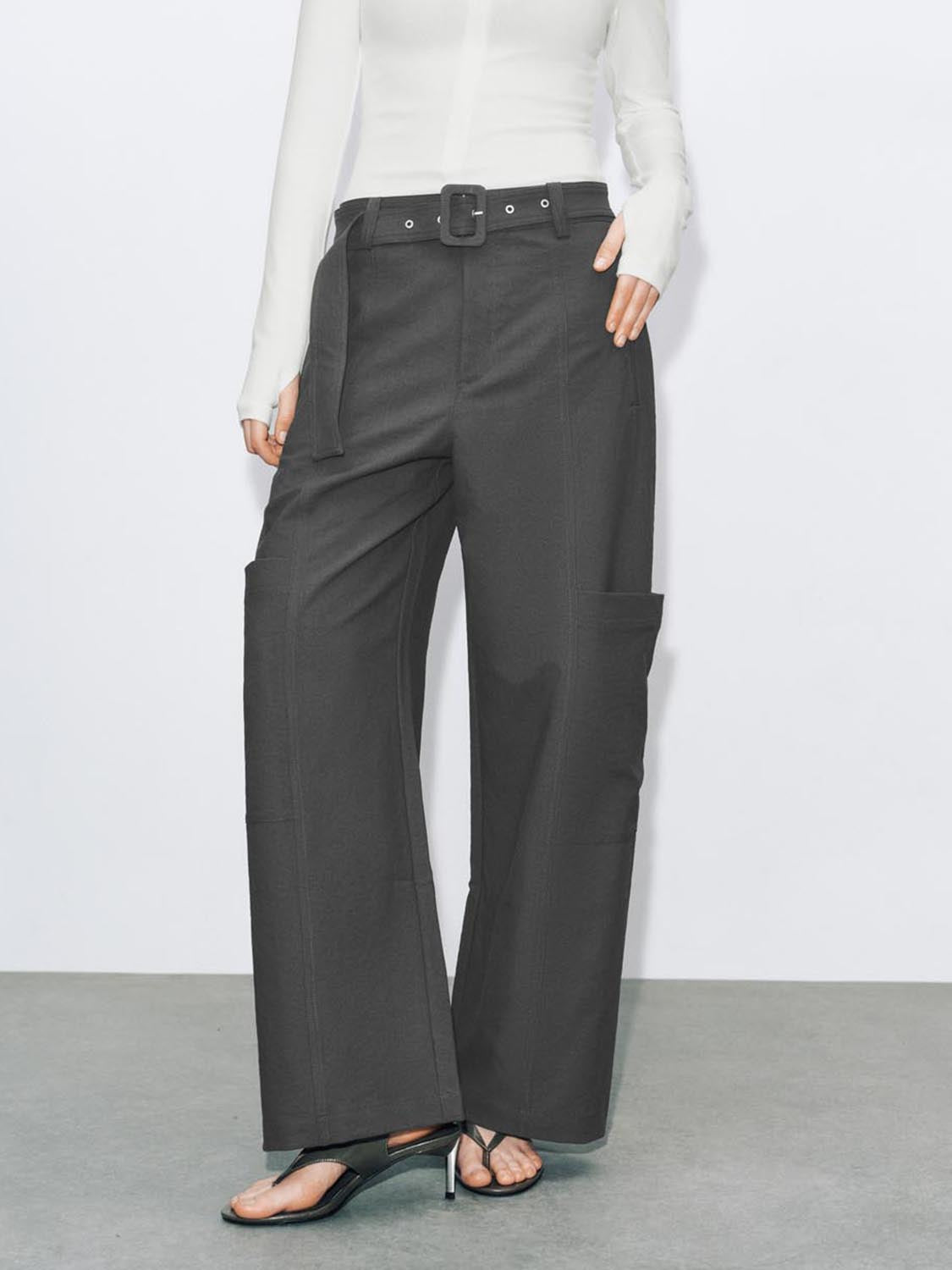 Urban Revivo Wide-Leg Pants-Dark Gray