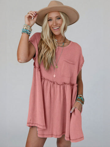 Casual Ribbed Pocket Mini Dress