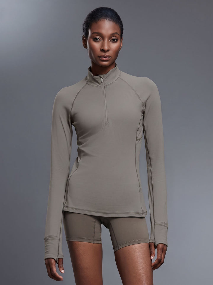 Mock Neck Half-Zip Slimming Fit Sleek Yoga Top-Multicolor