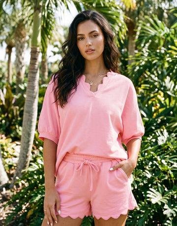 Scalloped Trim Casual Short Set