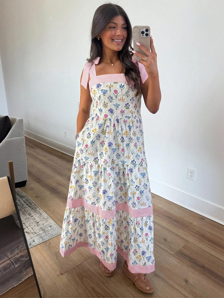 Floral Tie Strap Tiered Maxi Dress