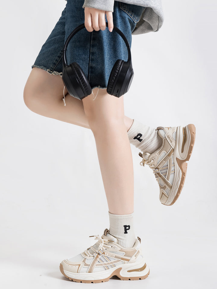 Chunky Sole Breathable Mesh Retro Athletic Shoes-Milan Beige