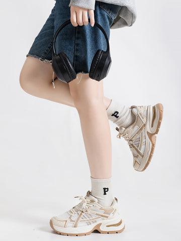 Chunky Sole Breathable Mesh Retro Athletic Shoes-Milan Beige