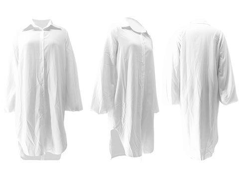 Oversized Balloon Sleeve White Shirt Dress