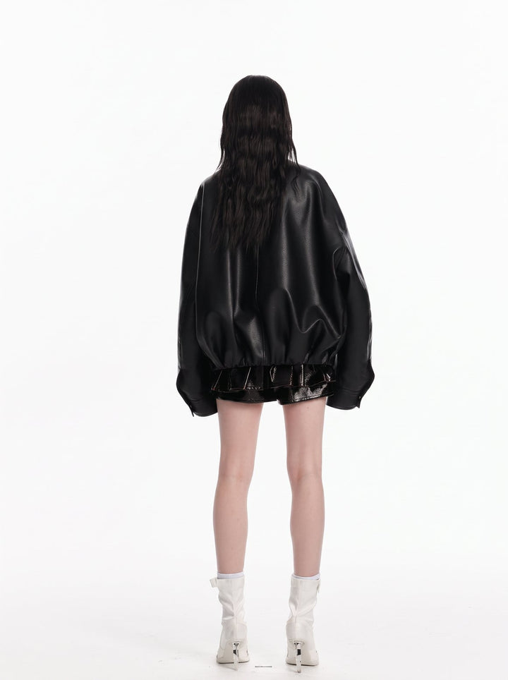 Oversized Faux Leather Belted Jacket