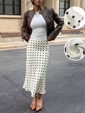 Elegant Polka Dot Satin Midi Skirt