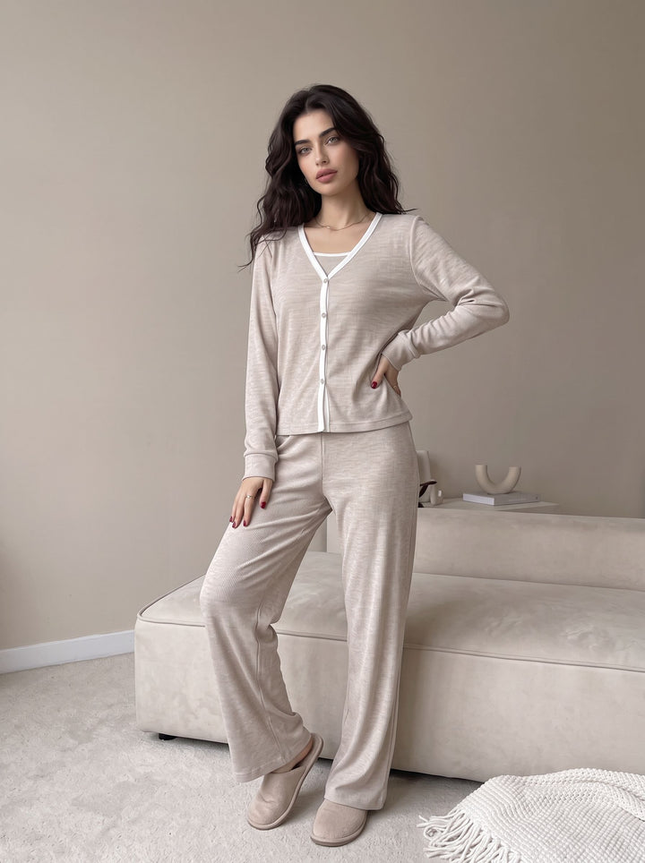 Soft Ribbed Button Front Lounge Set