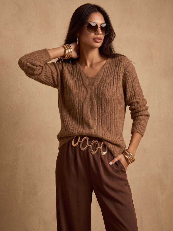 Cozy Textured V Neck Sweater