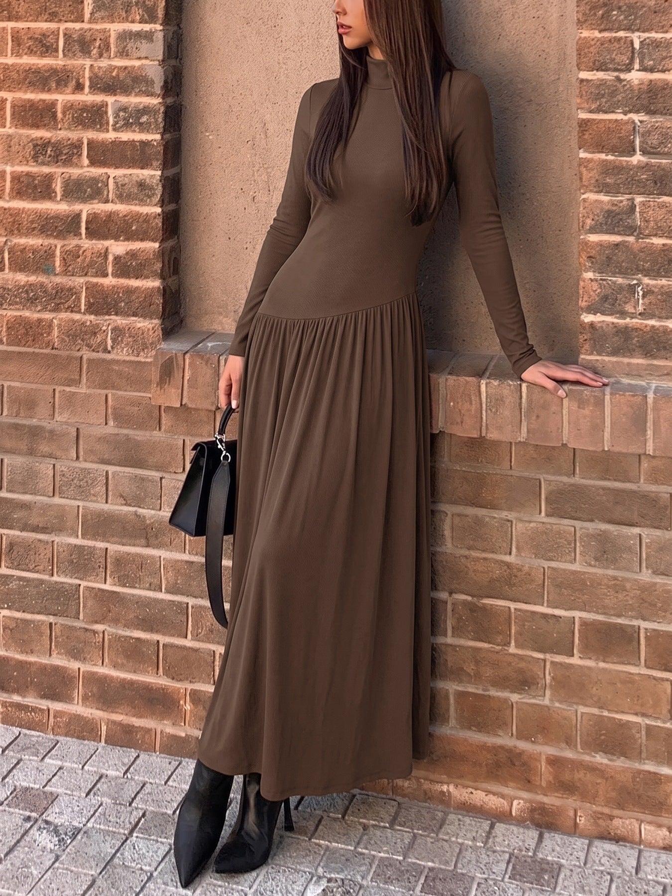 Elegant Mock Neck Maxi Dress