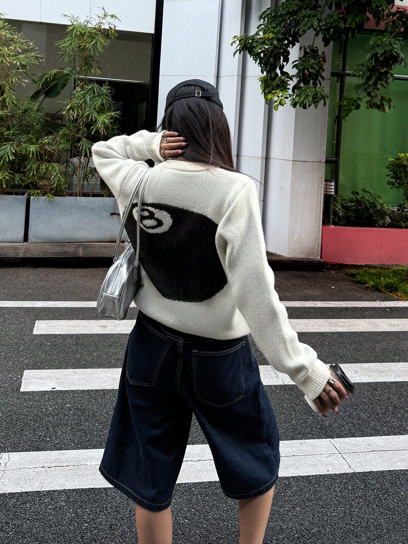 Oversized Graphic Eight Ball Knit Sweater