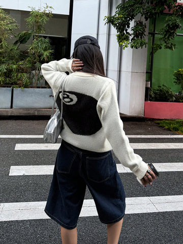 Oversized Graphic Eight Ball Knit Sweater