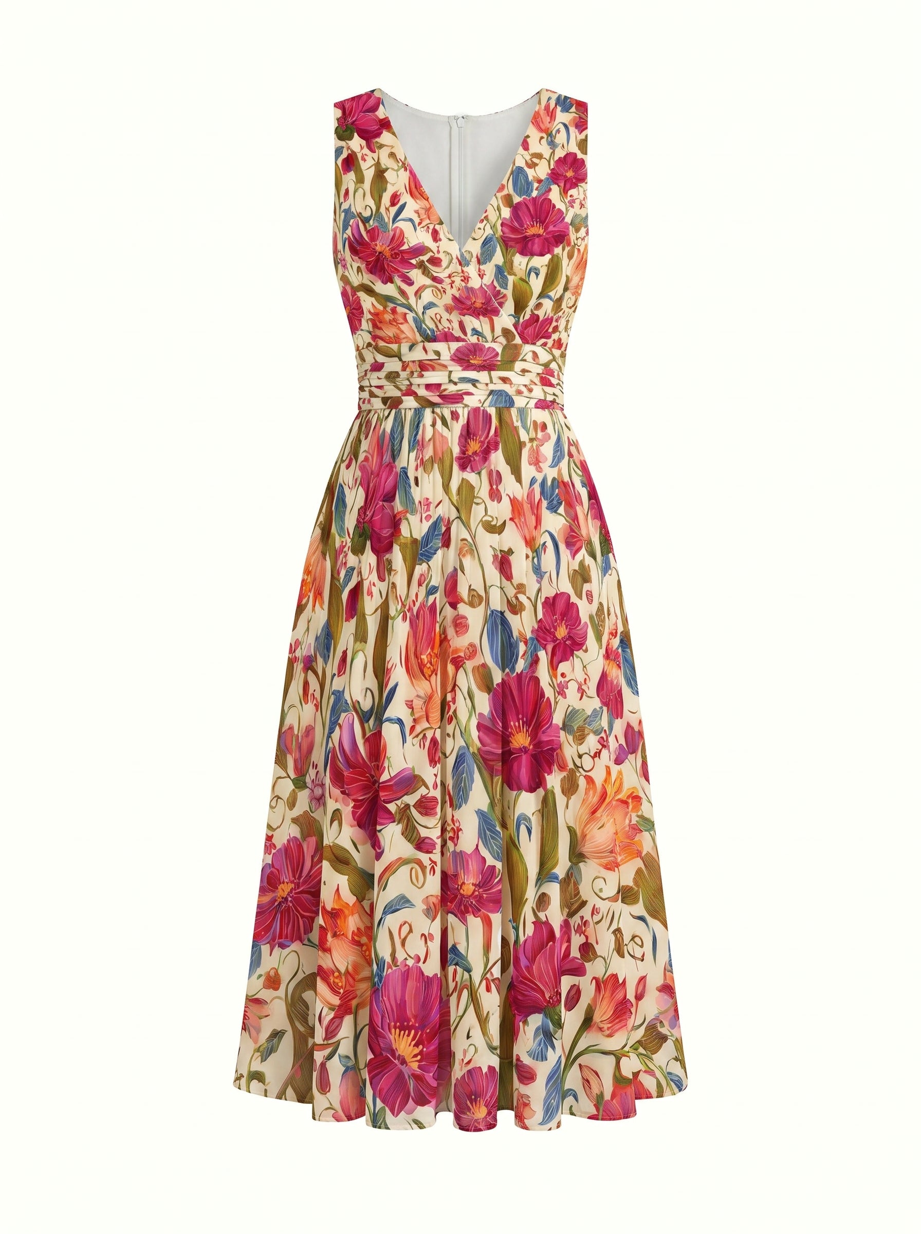 CORINNE
Floral Print V Neck A Line Midi Dress